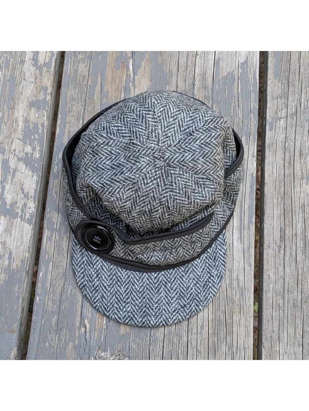 Stormy Kromer Harris Tweed Wool Hat 7 1/4 Grey Herringbone Cap Eclectic Grandpa